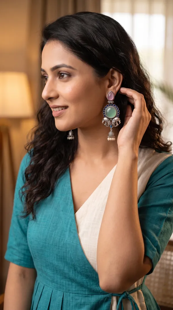Traditional_Oxidised_Silver_Elephant_Motif_Long_Earrings