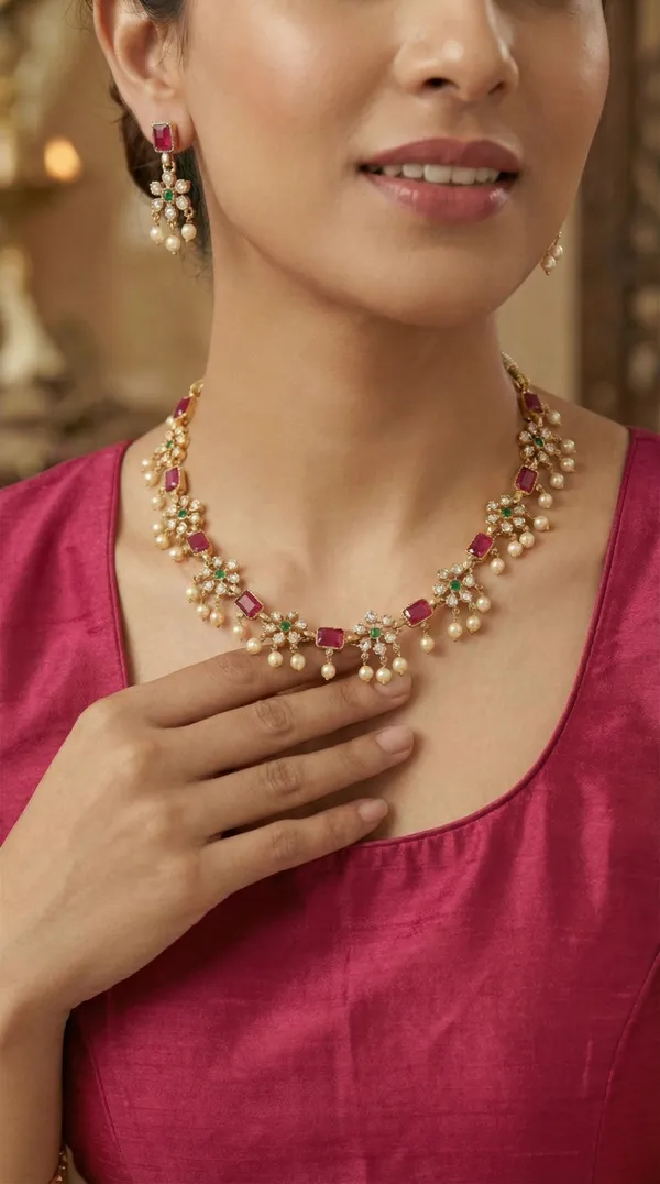 Antique_Gold_Ruby_Beads_Elephant_Design_Choker_Necklace_Set