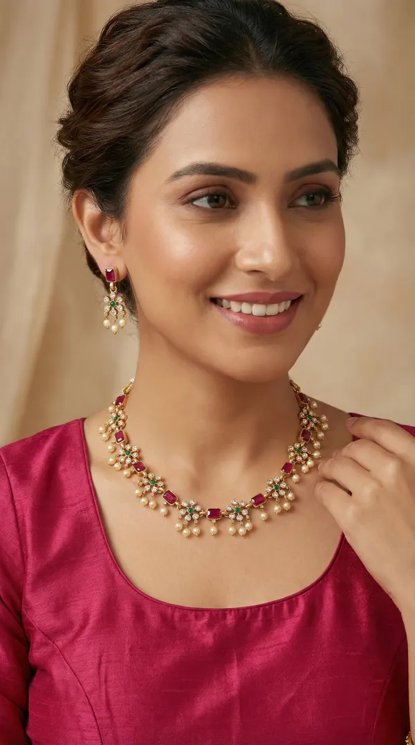 Antique_Gold_Ruby_Beads_Elephant_Design_Choker_Necklace_Set