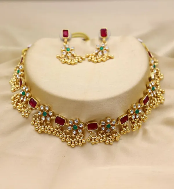 Antique_Gold_Ruby_Beads_Elephant_Design_Choker_Necklace_Set