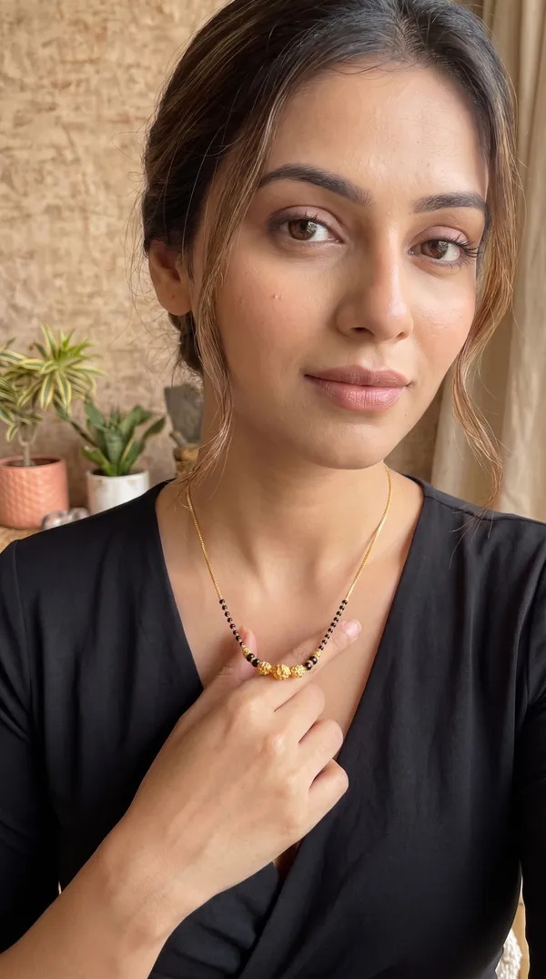 Asymmetric_Gold_Bead_Black_Accent_Chain_Necklace_for_Women_|_Minimal_Designer_Fashion_Jewellery