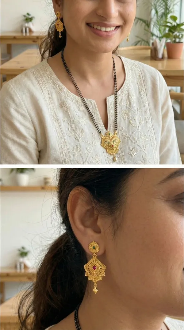 Rose_Gold_Teardrop_Mangalsutra_With_Earrings_For_Women