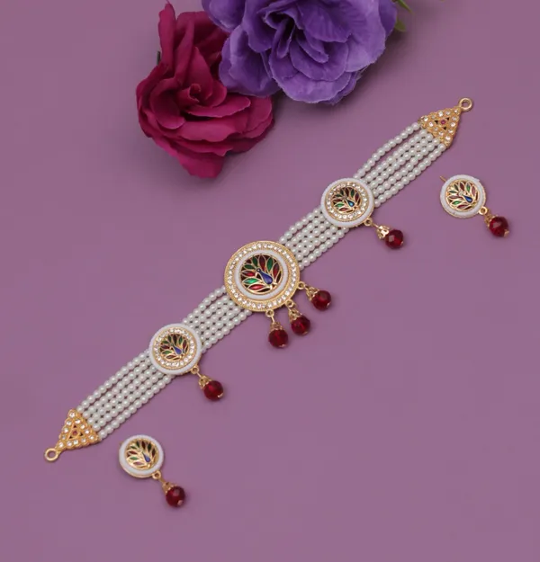 Traditional_Pearl_Choker_Necklace_&_Earrings_Sets_�_Designer_Stone_Embellished_Jewellery_Collection