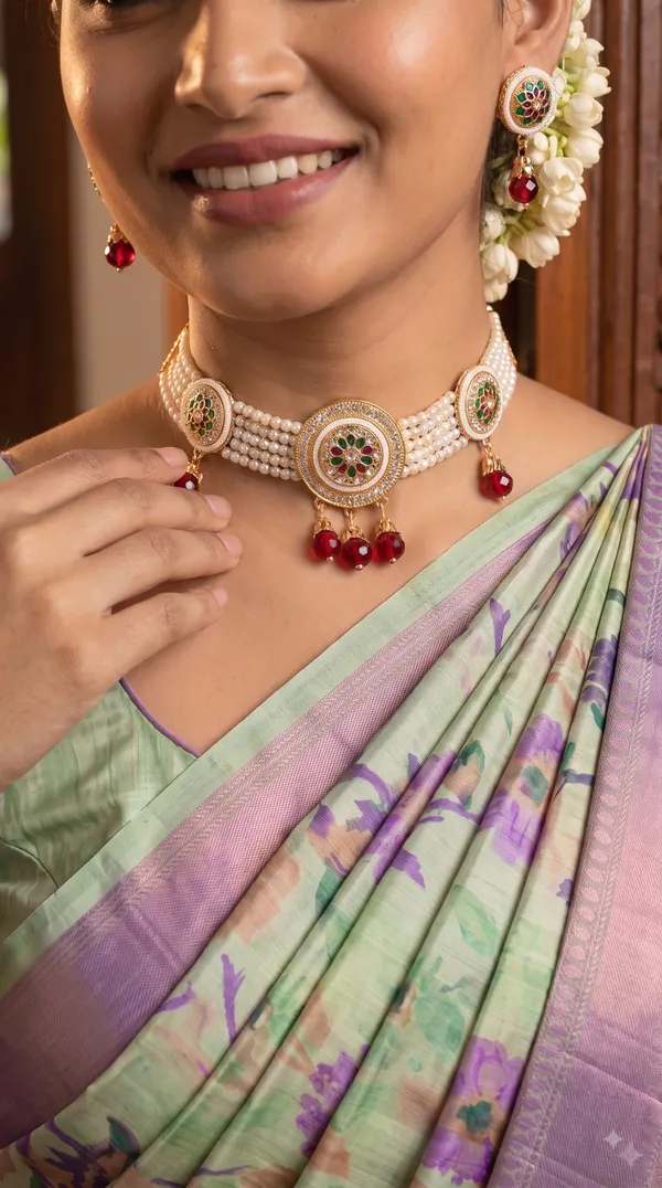 Traditional_Pearl_Choker_Necklace_&_Earrings_Sets_�_Designer_Stone_Embellished_Jewellery_Collection