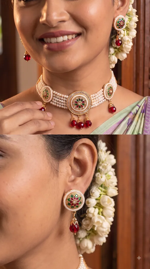 Traditional_Pearl_Choker_Necklace_&_Earrings_Sets_�_Designer_Stone_Embellished_Jewellery_Collection