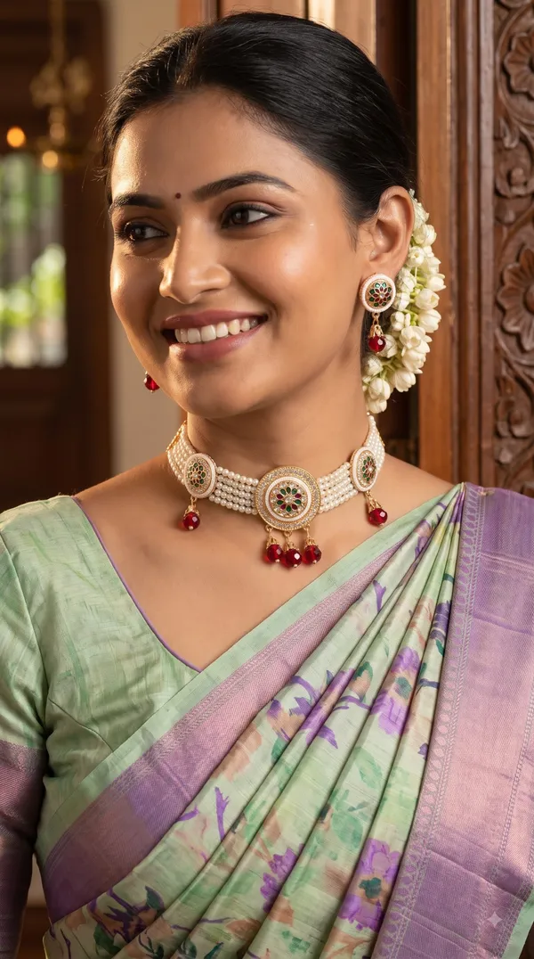 Traditional_Pearl_Choker_Necklace_&_Earrings_Sets_�_Designer_Stone_Embellished_Jewellery_Collection