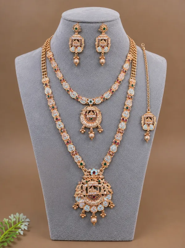 Aqua_Blue_Floral_Kundan_Necklace_Set_with_Dual_Necklace,_Statement_Pendant_&_Matching_Accessories