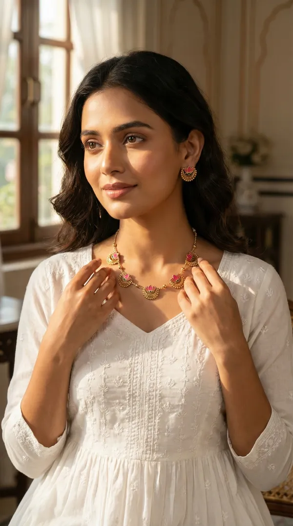 High_Gold_Plated_Meena_Work_Pink_Lotus_Necklace_with_Earrings_for_Women