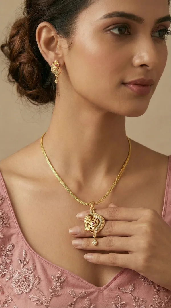 Micro_Gold_Plated_AD_Diamond_Studded_Fancy_Oval_Pendant_Set_with_Chain