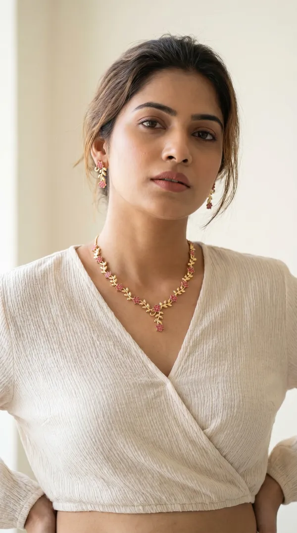 Rose_Gold_Floral_Vine_Necklace_&_Earrings_Set_with_Pink_Stone_Detailing