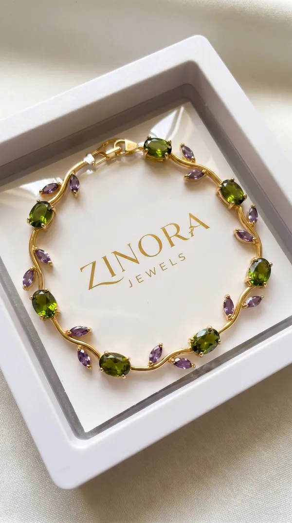 Gold_Plated_Green_and_Purple_Stone_Floral_Design_Bracelet_for_Women