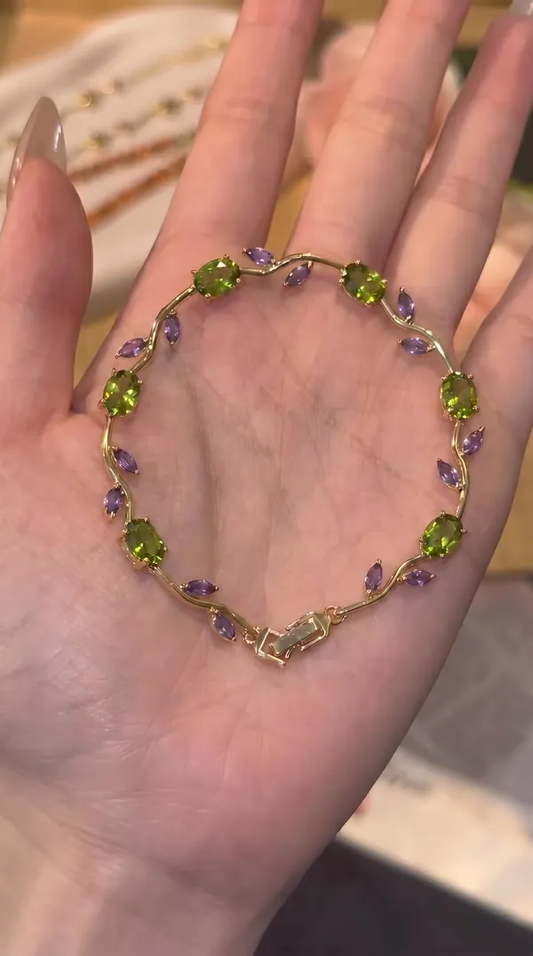 Gold_Plated_Green_and_Purple_Stone_Floral_Design_Bracelet_for_Women