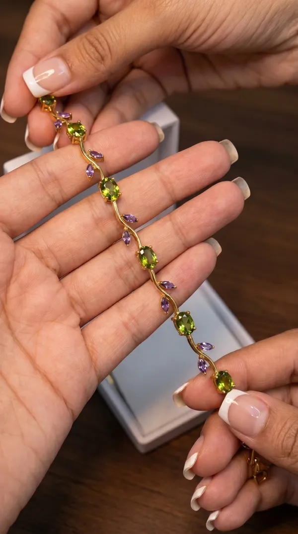 Gold_Plated_Green_and_Purple_Stone_Floral_Design_Bracelet_for_Women