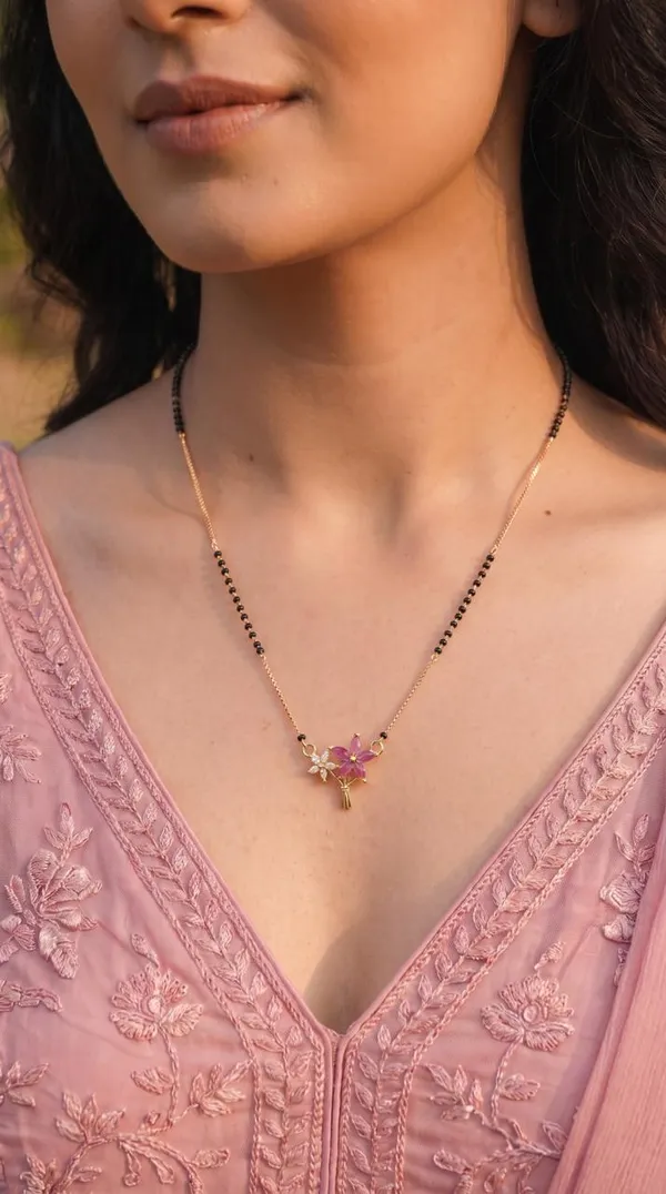 Floral_Charm_Black_Beaded_Mangalsutra_with_Pink_&_White_Flower_Pendant