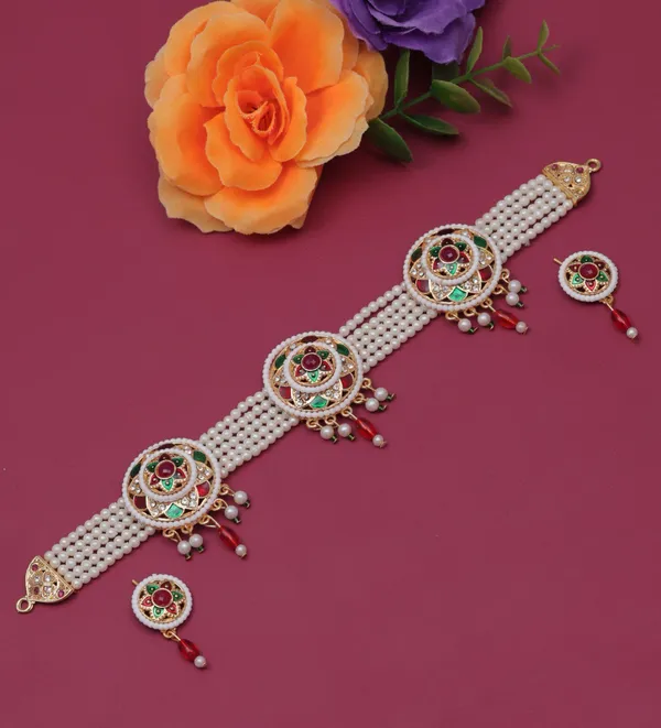 Traditional_Pearl_Choker_Necklace_&_Earrings_Sets_�_Designer_Stone_Embellished_Jewellery_Collection
