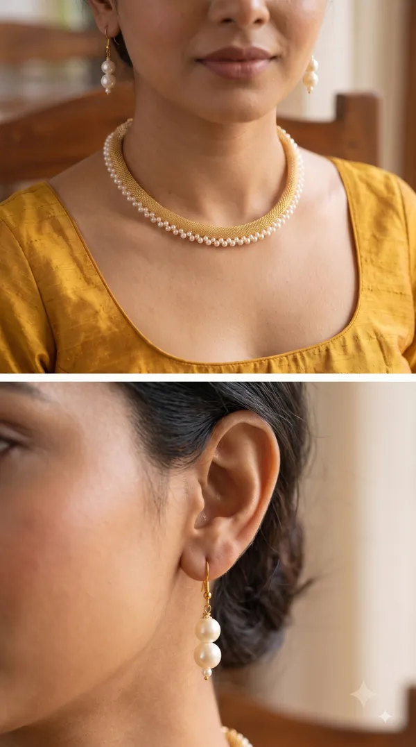 Elegant_Pearl_Necklace_Set_with_Gold-Tone_Mesh_Design_&_Matching_Earrings