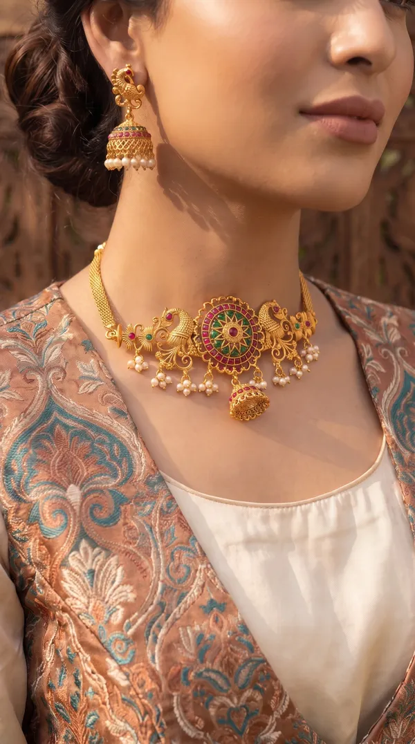 Antique_Gold_Ruby_Beads_Elephant_Design_Choker_Necklace_Set