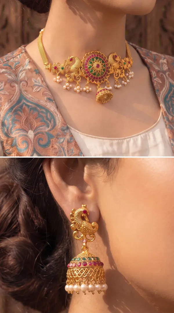 Antique_Gold_Ruby_Beads_Elephant_Design_Choker_Necklace_Set
