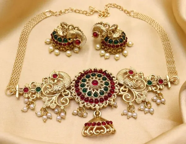 Antique_Gold_Ruby_Beads_Elephant_Design_Choker_Necklace_Set