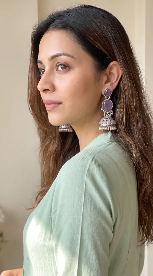 Handcrafted_Purple-Pink_Stone_Antique_Oxidised_Jhumka