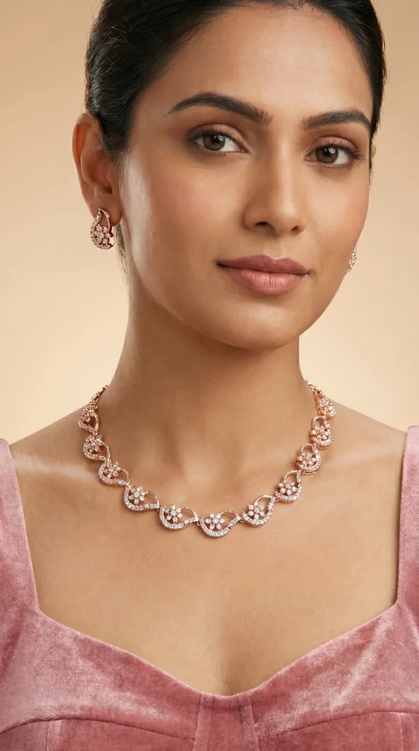 Elegant_Floral_Pattern_Diamond_Necklace_with_Matching_Earrings_Set