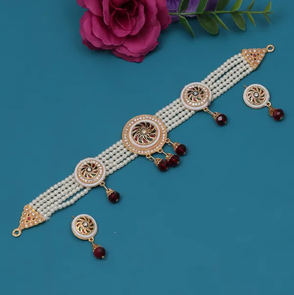 Traditional_Pearl_Choker_Necklace_&_Earrings_Sets_�_Designer_Stone_Embellished_Jewellery_Collection