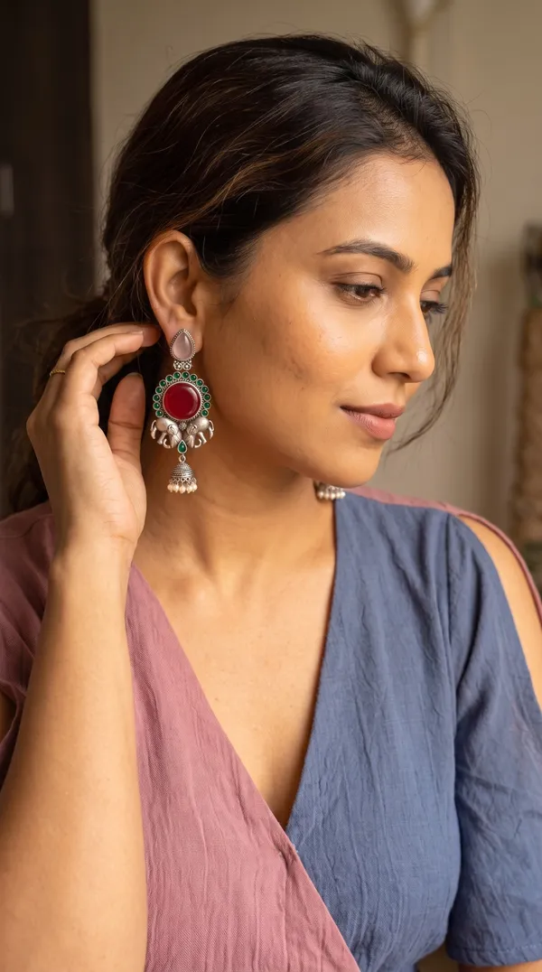 Traditional_Oxidised_Silver_Elephant_Motif_Long_Earrings