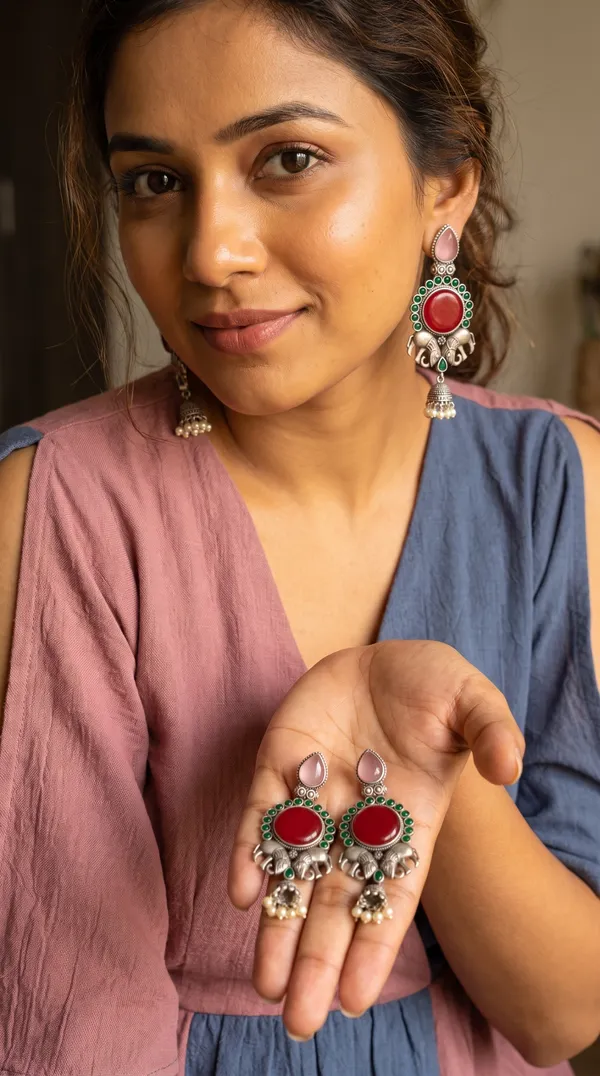 Traditional_Oxidised_Silver_Elephant_Motif_Long_Earrings