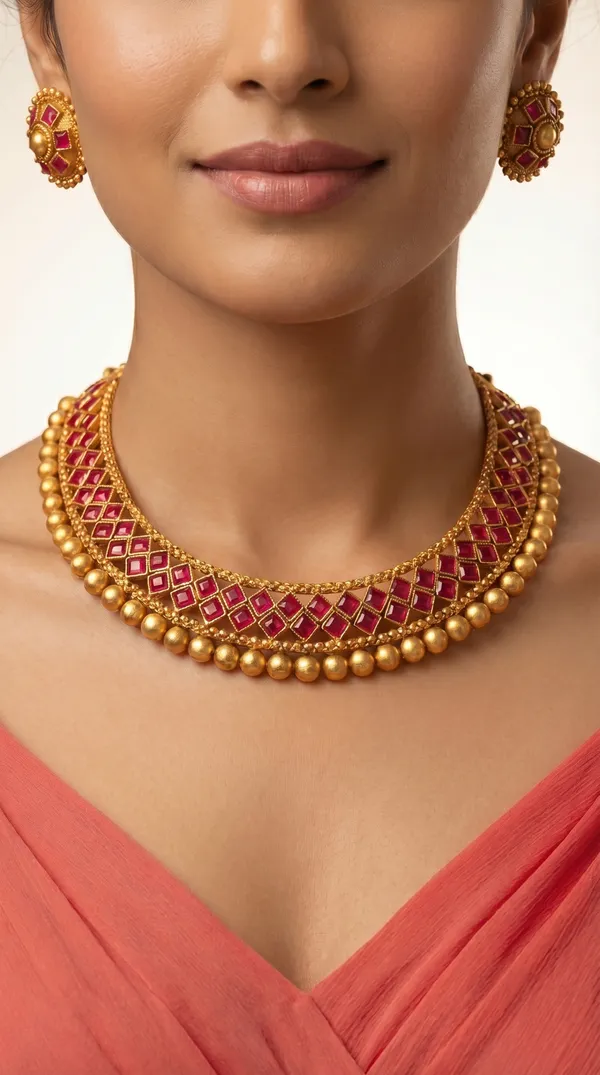Ethnic_Gold_Choker_Necklace_with_Red_Stone_Work_&_Earrings_Set