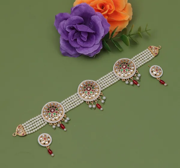 Traditional_Pearl_Choker_Necklace_&_Earrings_Sets_�_Designer_Stone_Embellished_Jewellery_Collection