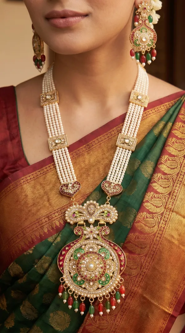 Rani_Haar_Jewellery_Set_with_Multi_Layer_Pearls_&_Kundan_Work