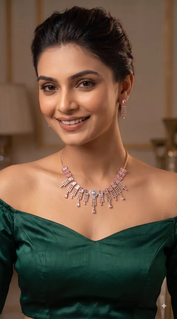 Rose_Gold_Crystal_Fringe_Necklace_Set_with_Sparkling_Baguette_Stones_&_Matching_Drop_Earrings