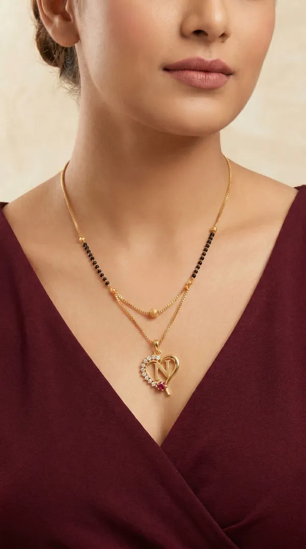 Gold_Plated_�N�_Initial_Heart_Pendant_Mangalsutra_with_Black_Beads_for_Women