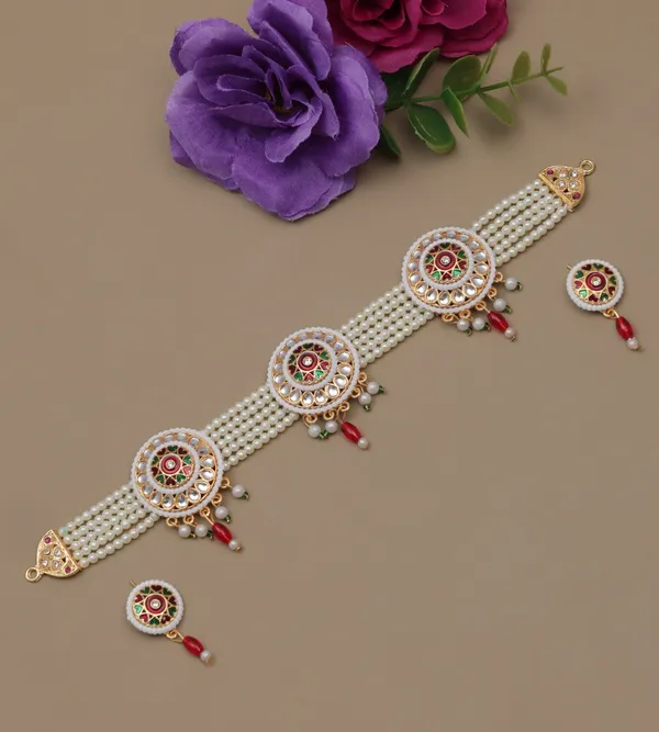 Traditional_Pearl_Choker_Necklace_&_Earrings_Sets_�_Designer_Stone_Embellished_Jewellery_Collection
