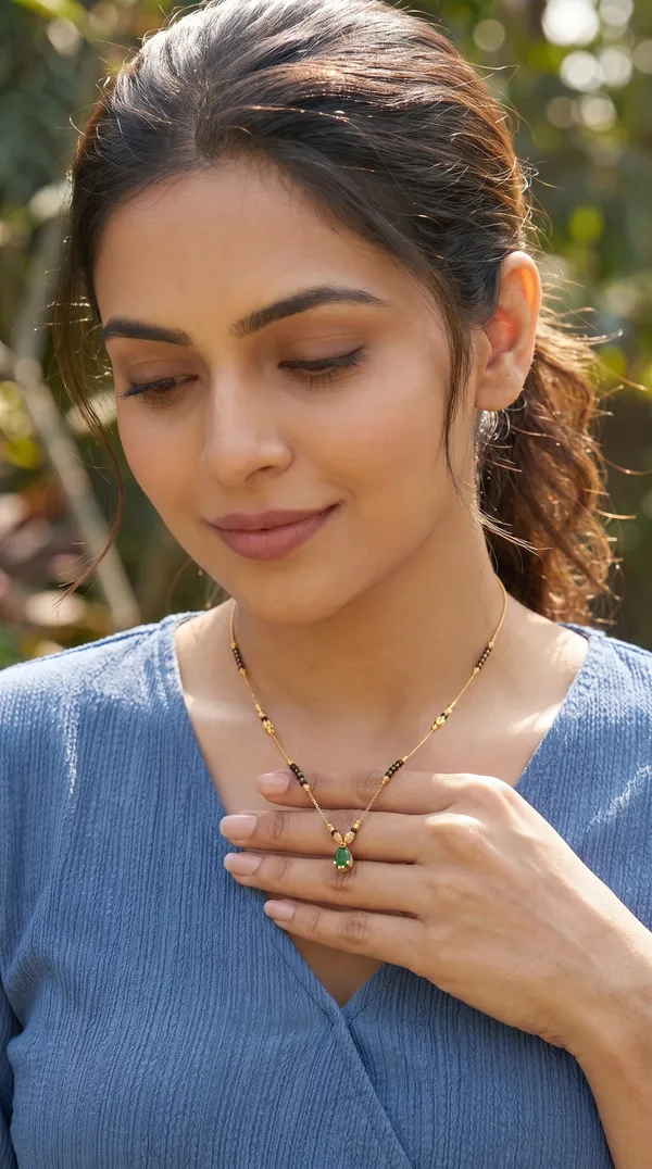 Emerald_Green_Teardrop_Pendant_Mangalsutra_Necklace_with_Black_Beads_and_Gold_Tone_Detailing_for_Women