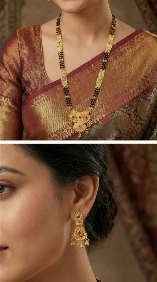 Rose_Gold_Teardrop_Mangalsutra_With_Earrings_For_Women