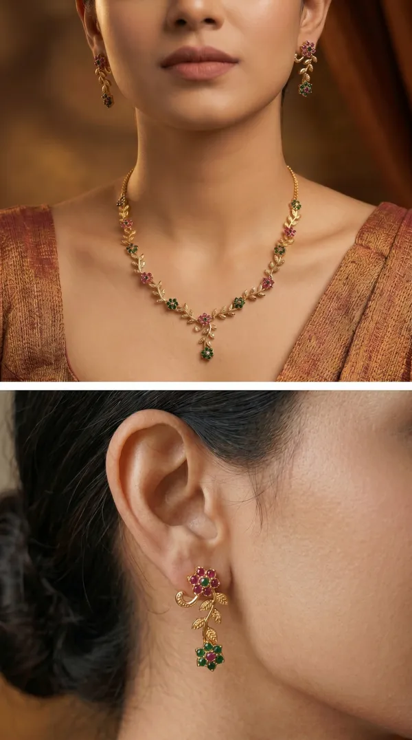 Rose_Gold_Floral_Vine_Necklace_&_Earrings_Set_with_Multi_Stone_Detailing