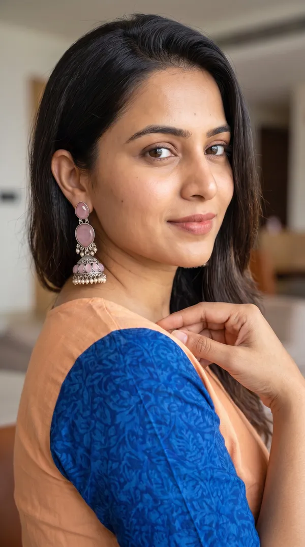 Handcrafted_Pink_Stone_Antique_Oxidised_Jhumka