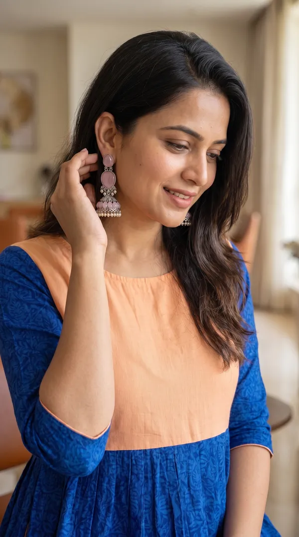 Handcrafted_Pink_Stone_Antique_Oxidised_Jhumka