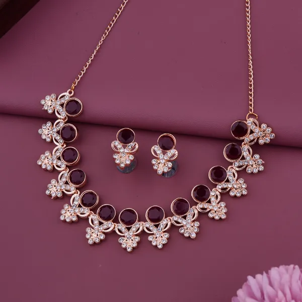 Designer_Maroon_Diamond_Look_Choker_Set_with_Matching_Earrings_for_Women