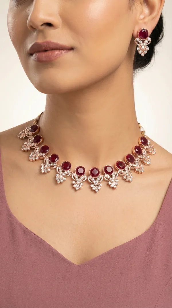Designer_Maroon_Diamond_Look_Choker_Set_with_Matching_Earrings_for_Women