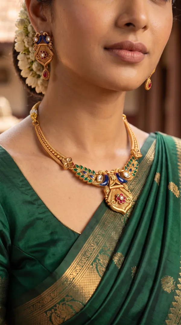 Royal_Gold_Peacock_Leaf_Meenakari_Pendant_Necklace