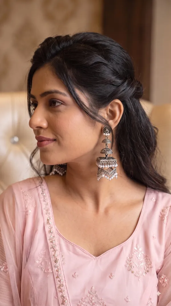 Premium_Oxidised_Silver_Square_Pearl_Jhumka_Earrings