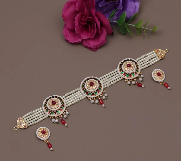 Traditional_Pearl_Choker_Necklace_&_Earrings_Sets_�_Designer_Stone_Embellished_Jewellery_Collection