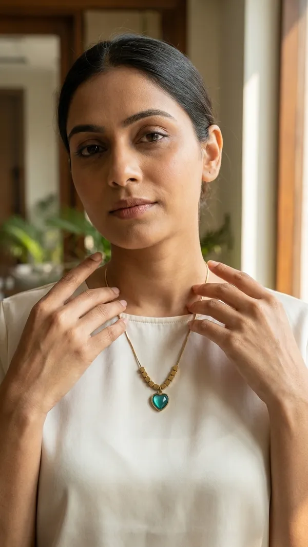 18K_Gold_Plated_Emerald_Green_Heart_Pendant_Necklace_-_Sleek_Snake_Chain_with_Cube_Accents_for_Women