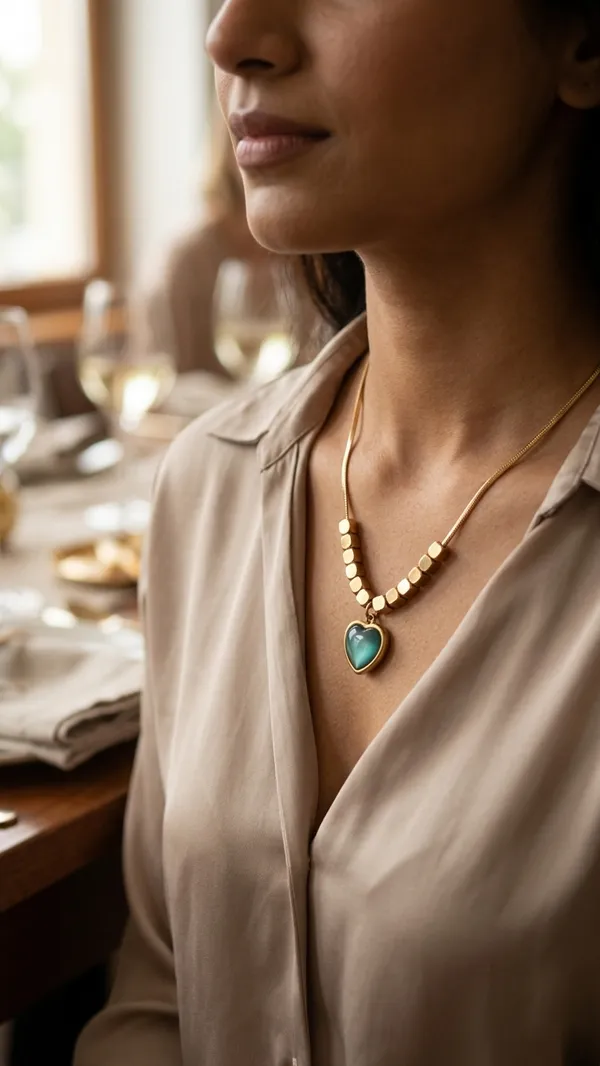 18K_Gold_Plated_Emerald_Green_Heart_Pendant_Necklace_-_Sleek_Snake_Chain_with_Cube_Accents_for_Women