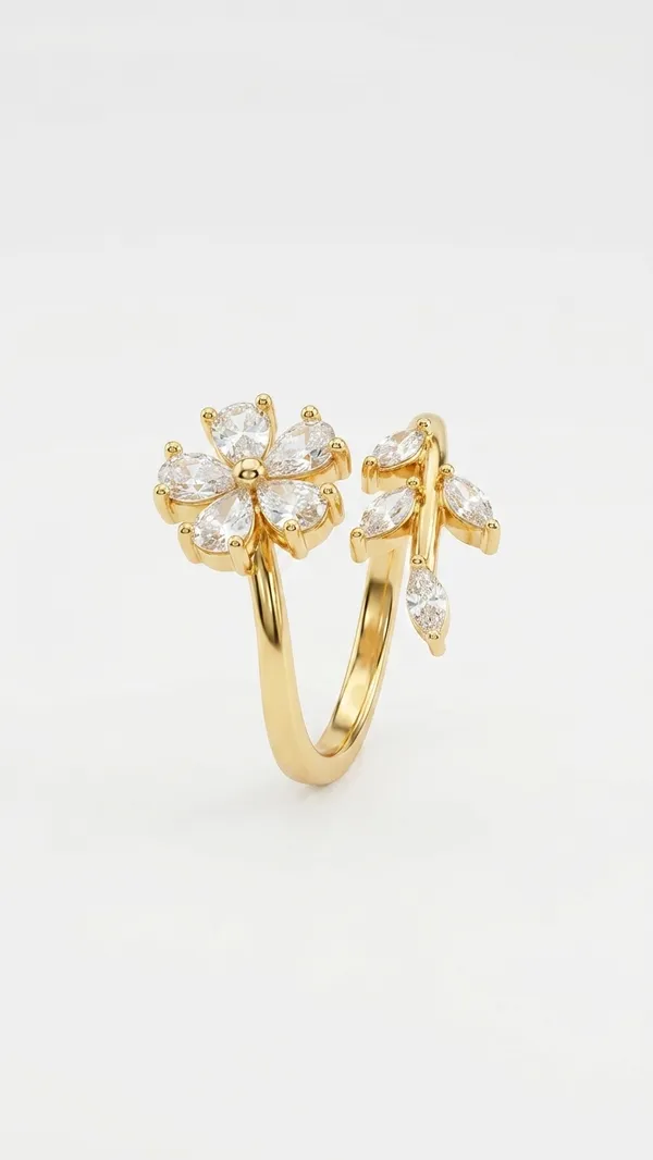 18K_Gold_Plated_Flower_and_Leaf_Bypass_Ring_-_Handcrafted_Dainty_adjustable_Crystal_Ring_for_Women
