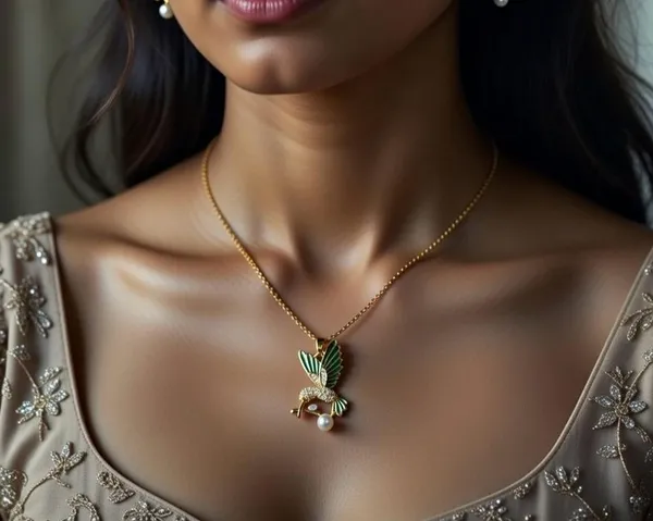 Green_Metal_Enamel_Pearl_Crystal_Pendant_For_Women