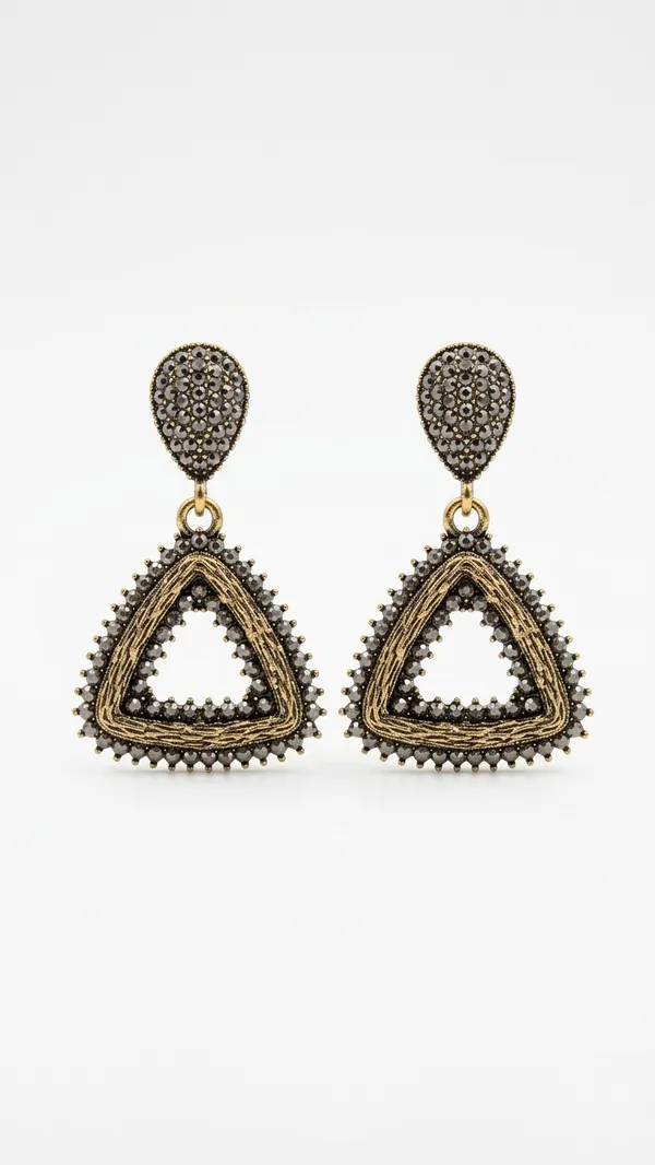 Antique_Gold-Plated_Triangular_Drop_Earrings_with_Black_Stones