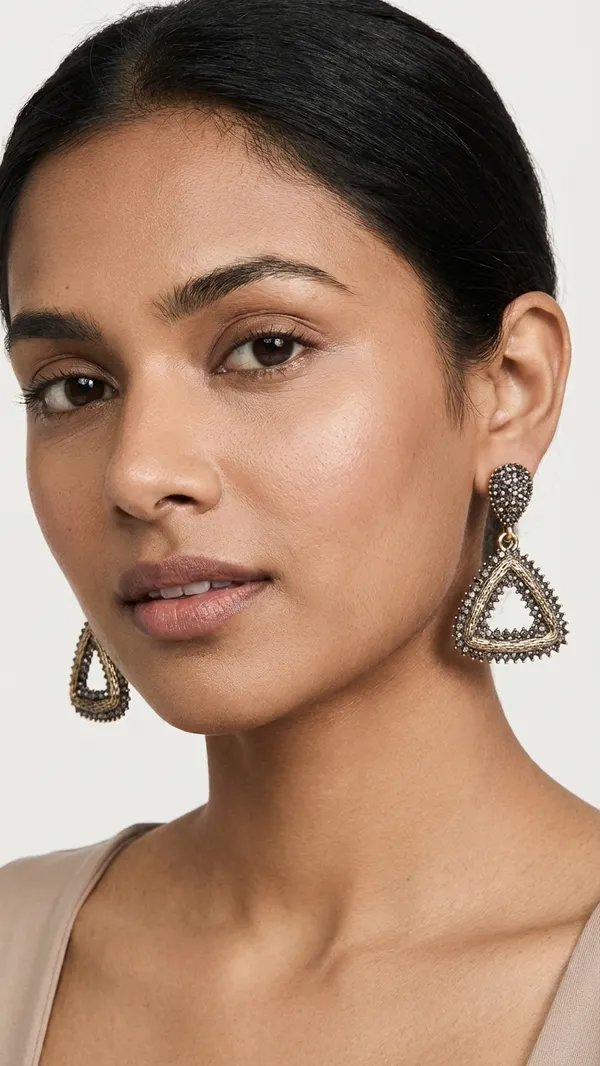 Antique_Gold-Plated_Triangular_Drop_Earrings_with_Black_Stones